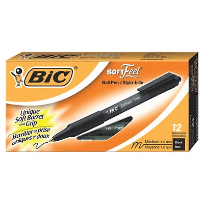 BIC SoftFeel Retractable Ball Point Pen (BICSCSM11-BK) - 12 Pack - Black