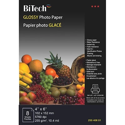 BiTech 8-Sheet 4" x 6" Glossy Photo Paper