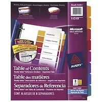 Avery Ready Index Table of Contents Tab Dividers (AVE11519) - 8 Tabs - 6 Pack - Assorted Colours