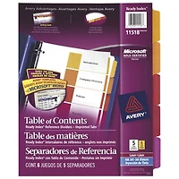 Avery Ready Index Table of Contents Dividers (AVE11518) - 5 Tabs - 6 Pack - Assorted Colours