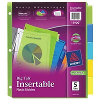 Avery Big Tab Insertable Plastic Dividers (AVE11900) - 5- Tabs - Assorted Colours