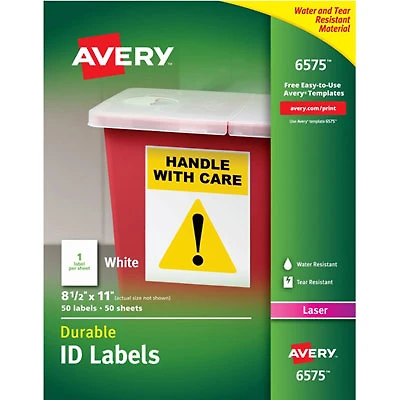 Avery 8 1/2" x 11" Permanent Durable I.D. Labels (AVE06575) - 50 Pack - White