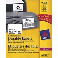 Avery 2 5/8" x 2" Permanent Durable I.D. Labels (AVE06575) - 750 Pack - White