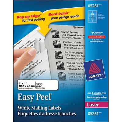 Avery 1" x 4" Easy Peel Mailing Labels (AVE05261) - 500 Pack