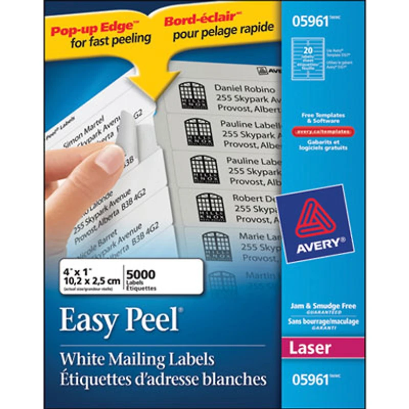 Avery 4" x 1" Easy Peel Mailing Labels (AVE05961) - 5000 Pack
