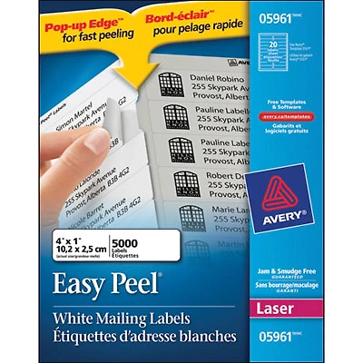 Avery 4" x 1" Easy Peel Mailing Labels (AVE05961) - 5000 Pack