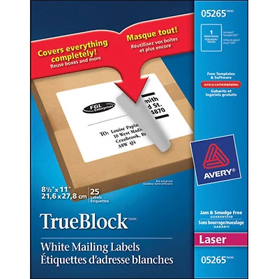 Avery 8- 1/2" x 11" TrueBlock Mailing Labels (AVE05265) - 25 Pack