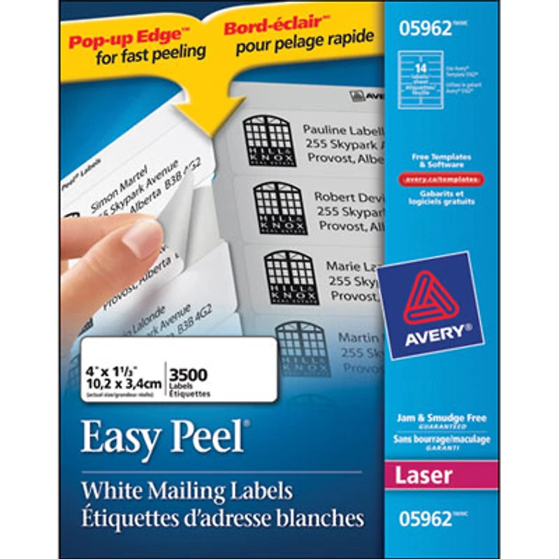 Avery 1" x 4" Easy Peel Mailing Labels (AVE05962) - 3500 Pack
