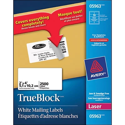 Avery 2" x 4" TrueBlock Mailing Labels (AVE05963) - 2500 Pack