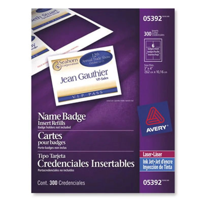 Avery Name Badge Inserts (AVE05392) - 300 Pack - White