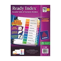 Avery Ready Index Table of Contents 1-10 Dividers (AVE11188) - 10 Tabs - 6 Pack - Assorted Colours