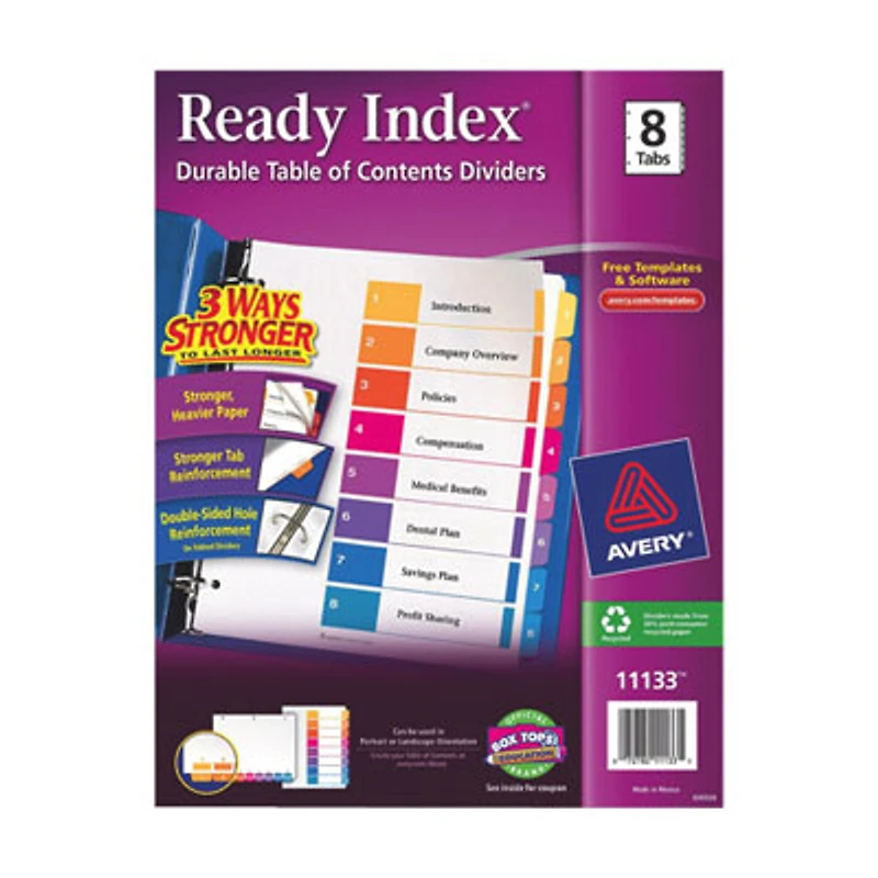 Avery Ready Index Table Of Contents Dividers (AVE11133) - 8 Pack - Assorted