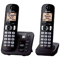 Panasonic 2-Handset DECT 6.0 Cordless Phone With Answering Machine (KXTGC222B) - Only at Best Buy
