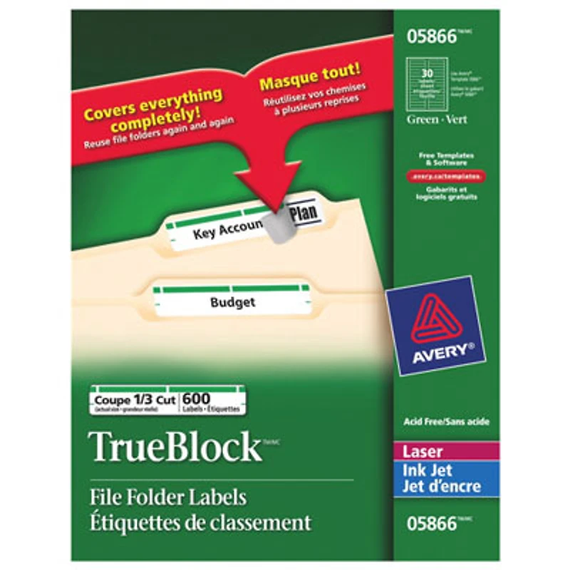 Avery Filing Labels (AVE05866) - 600 Pack - Green