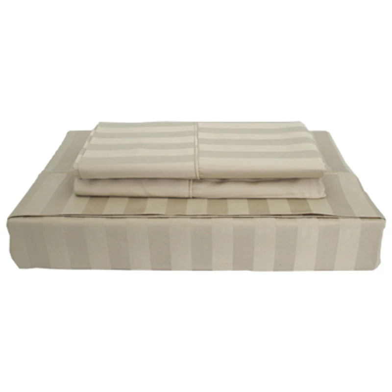 Maholi Damask Stripe Collection 310 Thread Count Rayon Sheet Set - Queen - Taupe