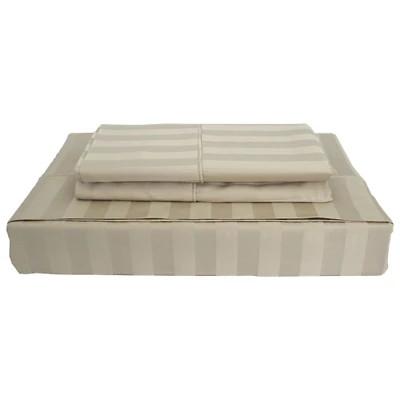 Maholi Damask Stripe Collection 310 Thread Count Rayon Sheet Set - Queen - Taupe