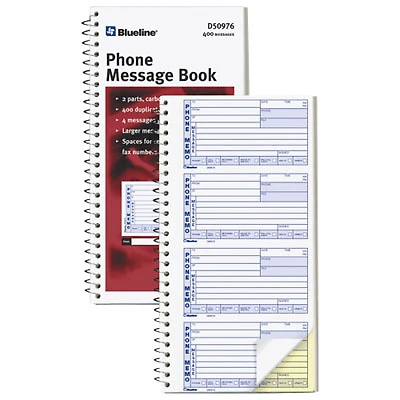 Blueline 400 Phone Message Book - White - 2 Pack