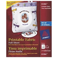 Avery Iron-On Printable Cotton Fabric for Inkjet Printers - 3 Sheets