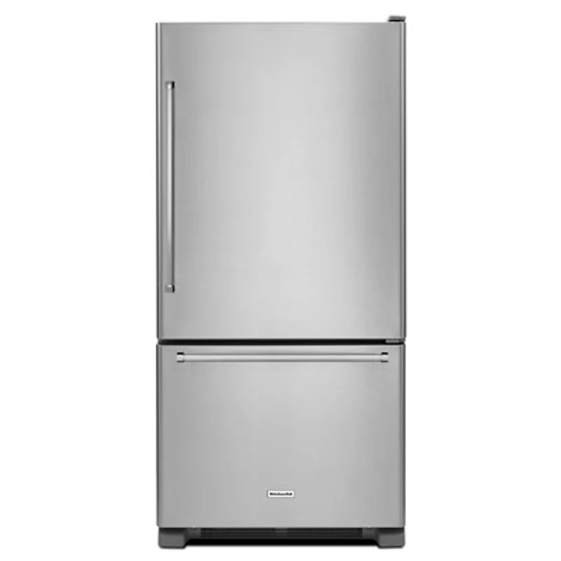 KitchenAid 33" 22.1 Cu. Ft. Bottom Mount Refrigerator with LED Lighting (KRBR102ESS)-Stainless Steel
