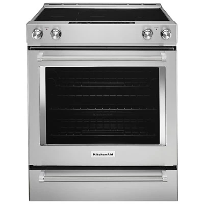 KitchenAid 30" 7.1 Cu. Ft. True Convection 5-Element Slide-In Electric Range (YKSEB900ESS) - Stainless