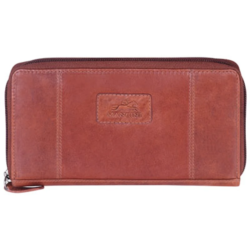 Mancini Casablanca Leather Zipper Clutch Wallet - Cognac