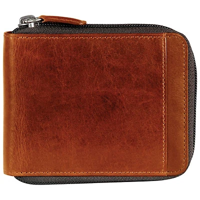 Mancini Casablanca Leather Zippered Wallet with Removable Passcase - Cognac
