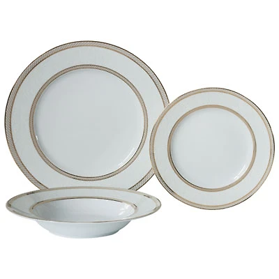 Brilliant Floral Lace 18-Piece Porcelain Dinnerware Set - Gold/White