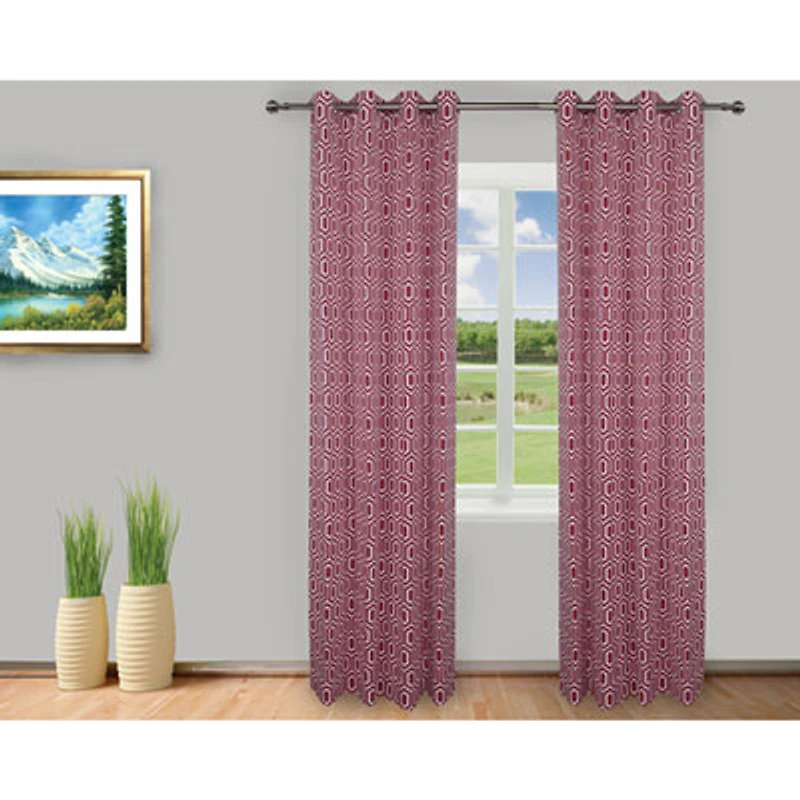 Gouchee Design Hex Curtain - Set of 2 - Red/White