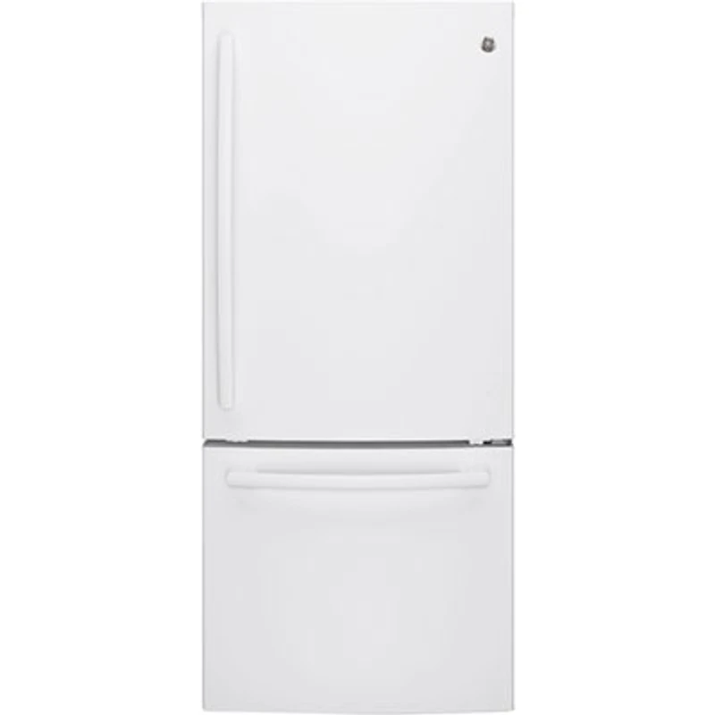 GE 30" 20.9 Cu. Ft. Bottom Freezer Refrigerator with LED Lighting (GDE21DGKWW) - White