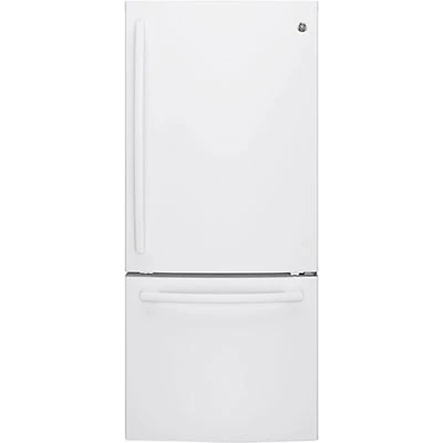 GE 30" 20.9 Cu. Ft. Bottom Freezer Refrigerator with LED Lighting (GDE21DGKWW) - White