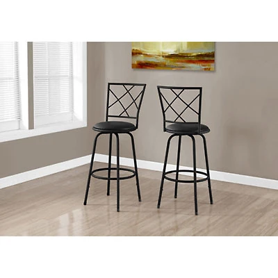Contemporary Faux Leather Barstool - Set of 2 - Black
