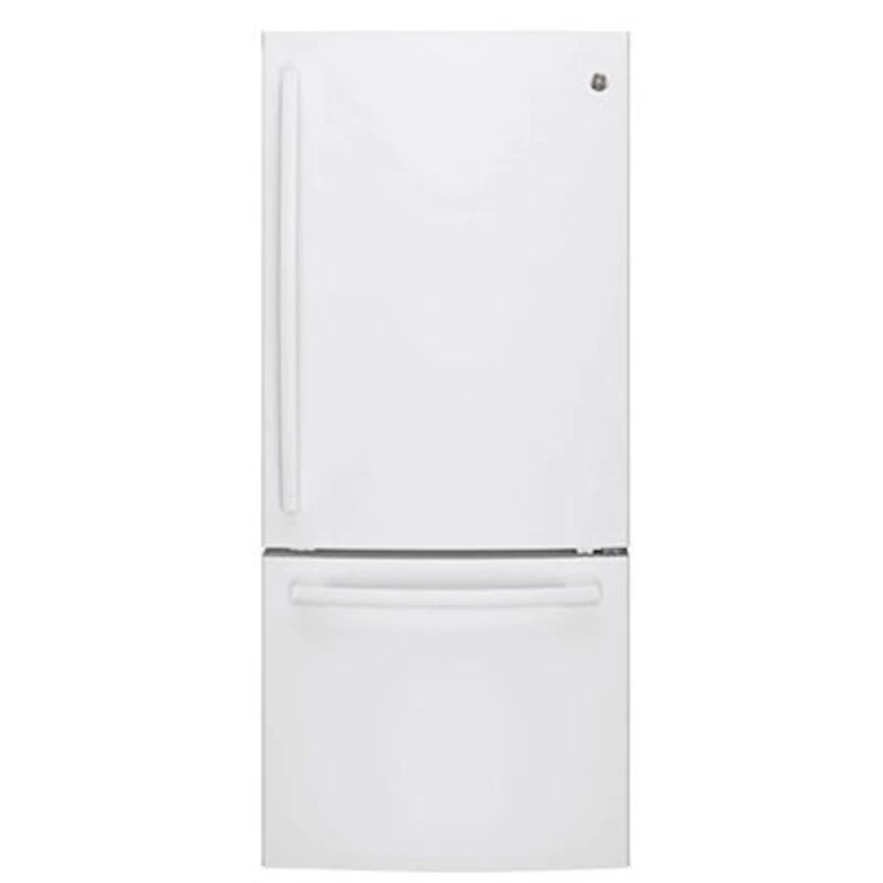 GE 30" 20.9 Cu. Ft. Bottom Mount Freezer Refrigerator with LED Lighting (GBE21AGKWW) -White-Open Box - Perfect Condition