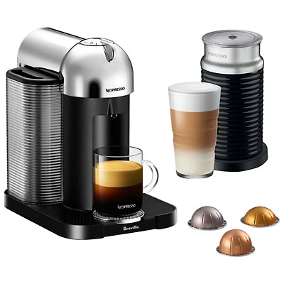 Nespresso Vertuo Coffee & Espresso Machine by Breville with Aeroccino Milk Frother - Chrome
