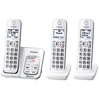 Panasonic Link2Cell 3-Handset DECT 6.0 Bluetooth Cordless Phone with Answering Machine (KXTGD593W)