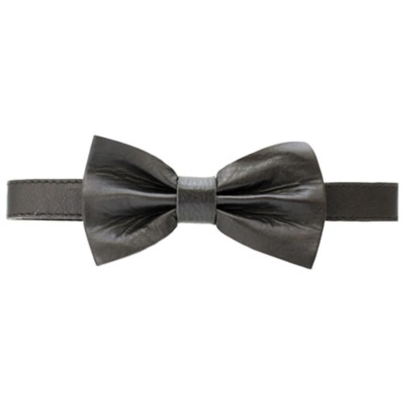 Ashlin Bobby Slim Neck Leather Bow Tie - Black