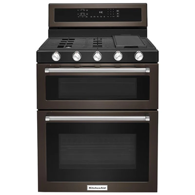 KitchenAid 30" 6.0 Cu. Ft. Double Oven 5-Burner Freestanding Gas Range (KFGD500EBS) - Black Stainless