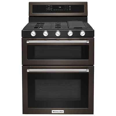 KitchenAid 30" 6.0 Cu. Ft. Double Oven 5-Burner Freestanding Gas Range (KFGD500EBS) - Black Stainless
