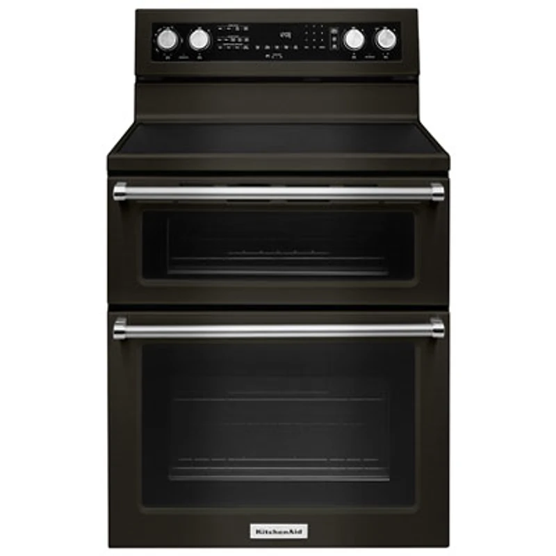 KitchenAid 30" 6.7 Cu. Ft. Double Oven 5-Element Electric Range (YKFED500EBS) - Black Stainless Steel