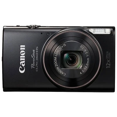 Open Box - Canon PowerShot ELPH 360 HS WiFi 20.2MP 12x Optical Zoom Digital Camera - Black