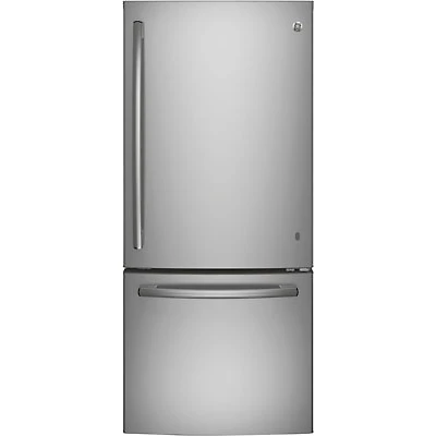 GE 30" 20.9 Cu. Ft. Bottom Freezer Refrigerator with LED Lighting (GDE21DSKSS) - Stainless Steel - Scratch & Dent