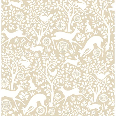 A-Street Prints Mirabelle Meadow Animals Wallpaper - Taupe