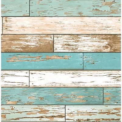 A-Street Prints Reclaimed Scrap Wood Wallpaper - Turquoise