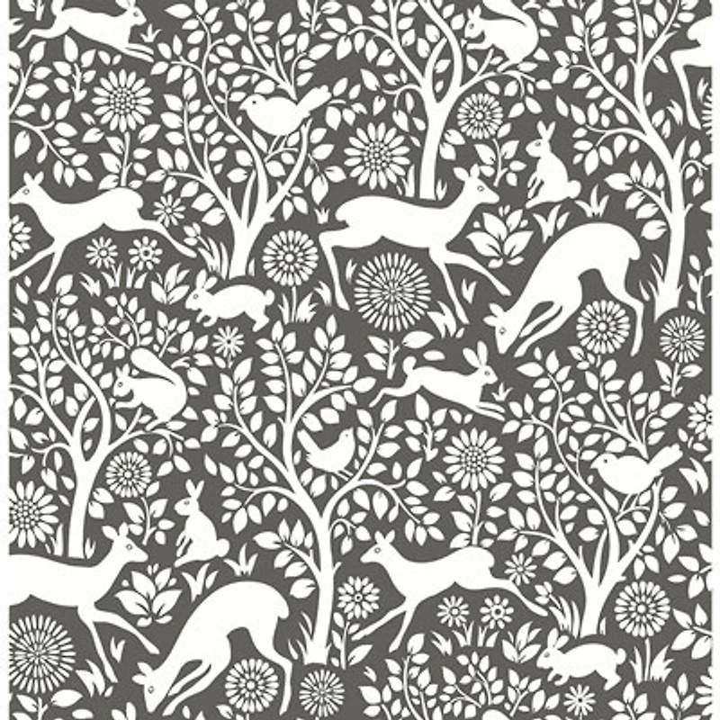 A-Street Prints Mirabelle Meadow Animals Wallpaper - Charcoal