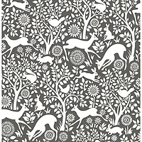 A-Street Prints Mirabelle Meadow Animals Wallpaper - Charcoal