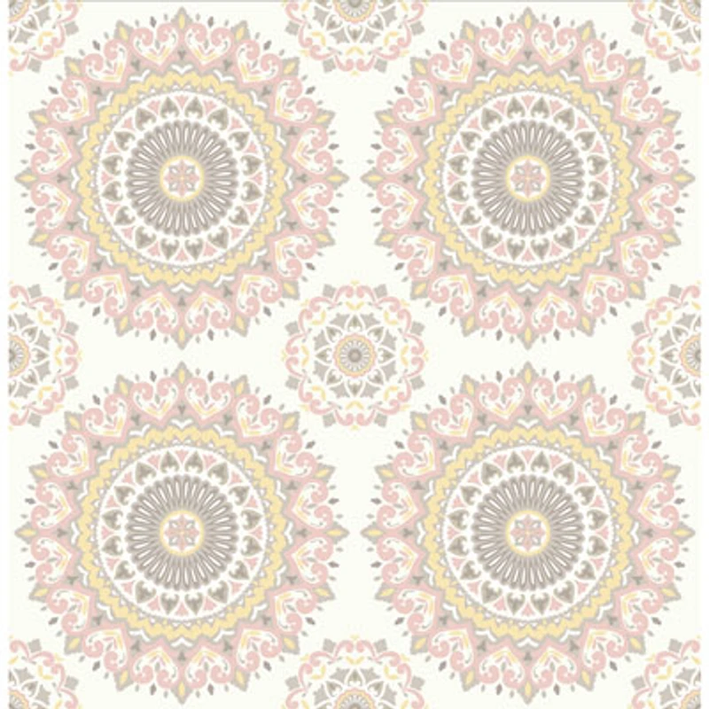 A-Street Prints Kismet Boho Medallion Wallpaper - Gemma Light Pink