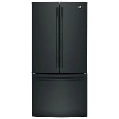 GE 33" 18.6 Cu. Ft. Counter-Depth French Door Refrigerator with LED Lighting (GWE19JGLBB) - Black