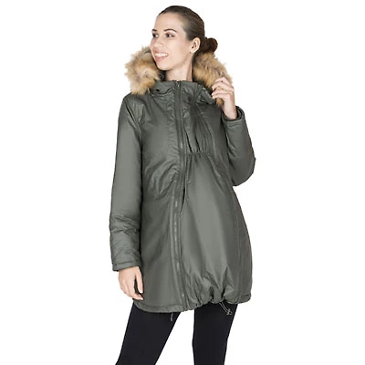 Modern Eternity Sofia Waxed Shell Maternity Parka Coat - X-Small - Khaki Green