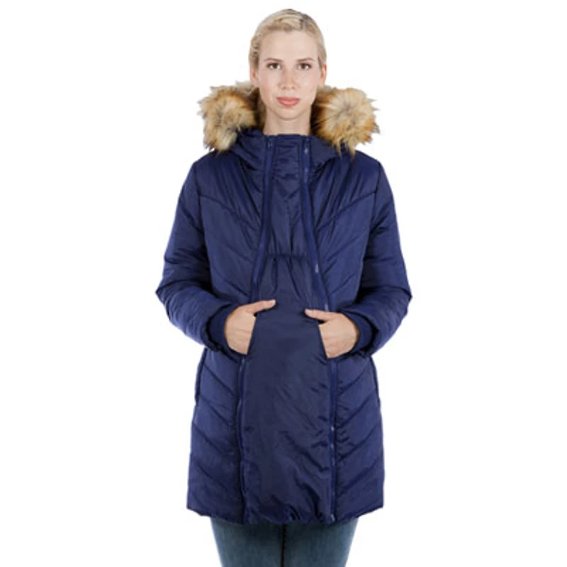 Modern Eternity Lexie Quilted Maternity Puffer Coat - X-Large - Navy