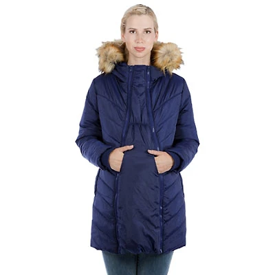 Modern Eternity Lexie Quilted Maternity Puffer Coat - X-Large - Navy