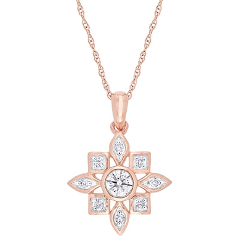Floral Pendant in 10K Pink Gold with 0.33ctw Diamonds on a 17" Pink Gold Chain